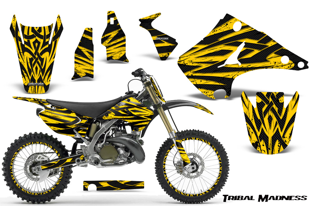 Kawasaki KX125 KX250 03-12 Graphics Kit Tribal Madness Yellow NP Rims